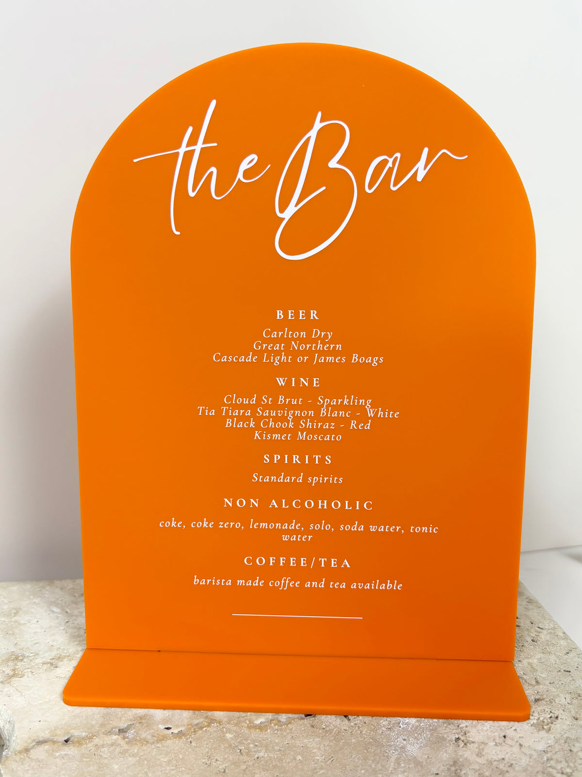 The bar drink menu 